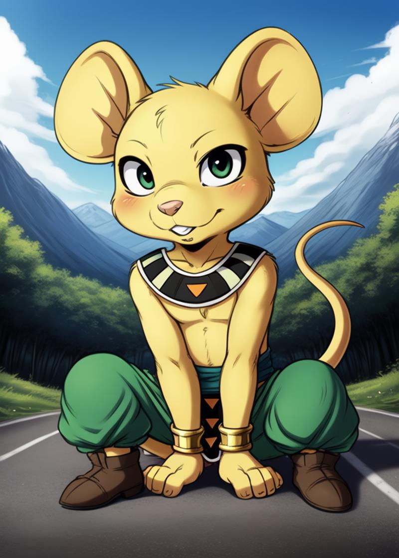 47600-4073792022-_lora_QuitelaDrBall_0.95_ QuitelaDrBall, Mouse, yellow soft skin, gold cuffs on the arms, green pants, dark green belt, gray boo.png